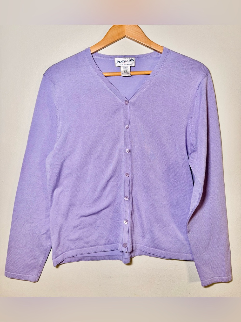 Pendleton Lavender Silk Blend Cardigan Sweater Women’s Large Purple Button Front
